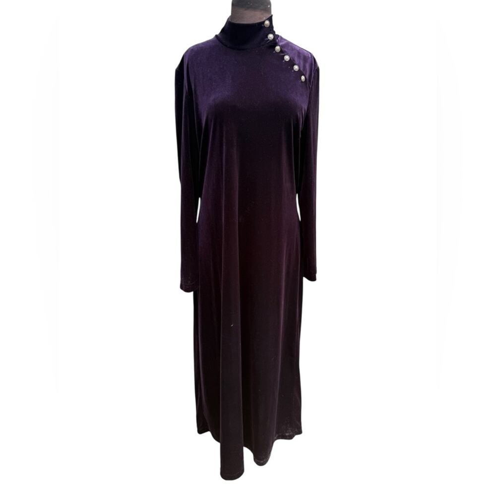 Vtg Purple Velvet Whimsigoth Star Button Minimalist Maxi Dress Womens Size L